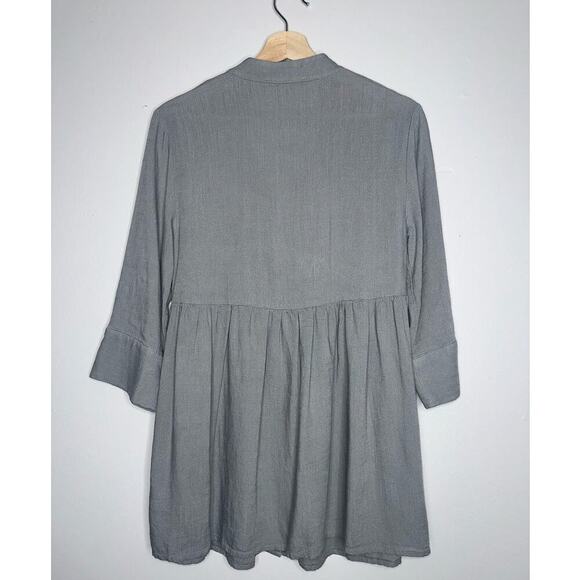 Black Tape Long Sleeve Linen Blend Button Up Tunic V-Neck Light Gray Size XS - Picture 7 of 8